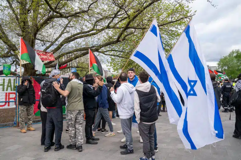 Jewish students have heated exchange with pro-Palestinian protesters outside at the University of Toronto.