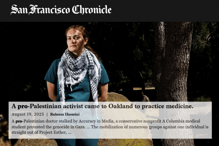 San Francisco Chronicle A pro San San Fransico Chronicle Palestinian activist came to Oakland to practice medicine An outrage campaign followed A Columbia medical student protested the genocide in