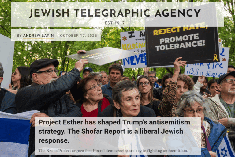 Forward Project Esther created a blueprint for Trump to fight antisemitism The Shofar Report is a liberal response The report argues that strengthening democratic institutions