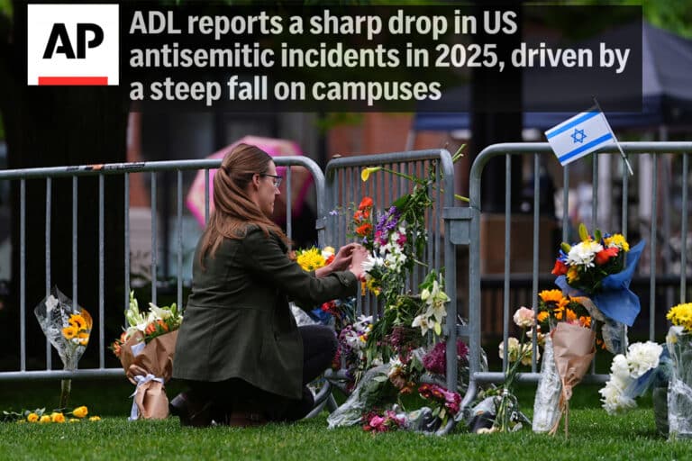 AP ADL reports a sharp drop in US antisemitic incidents in 2025 driven by a steep fall on campuses